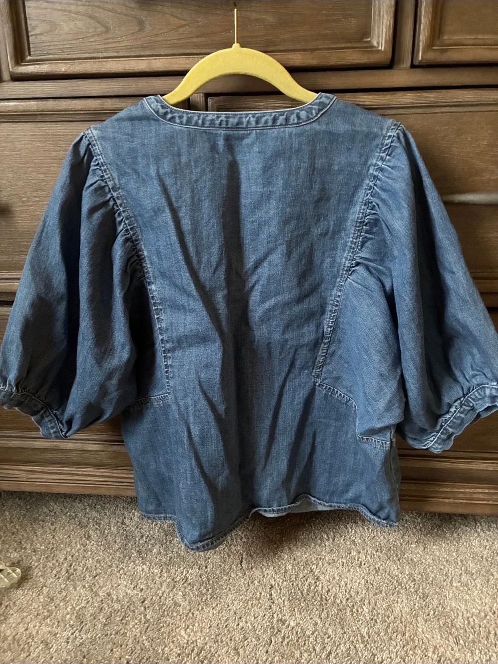 Old Navy Blue Denim Button-Front Puff Sleeve Shirt - 100% cotton - Picture 3 of 6